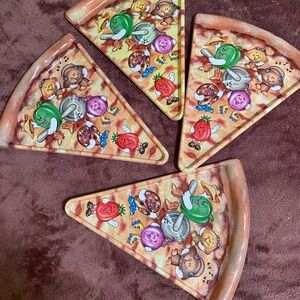 Cartoon Pizza Slice Party Plates Set vintage